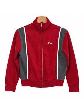 Roots Mens XL Full Zip Sweatshirt Jacket Red Gray Colorblock Fleece Embroidered